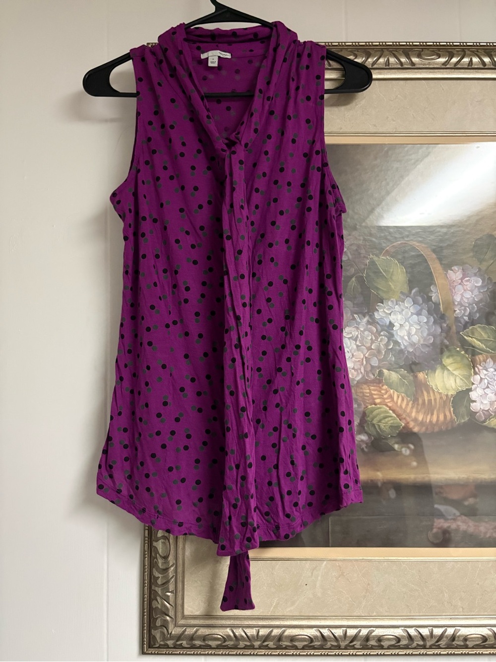 Halogen Purple Sleeveless Polka Dot Tie-Neck Camisole